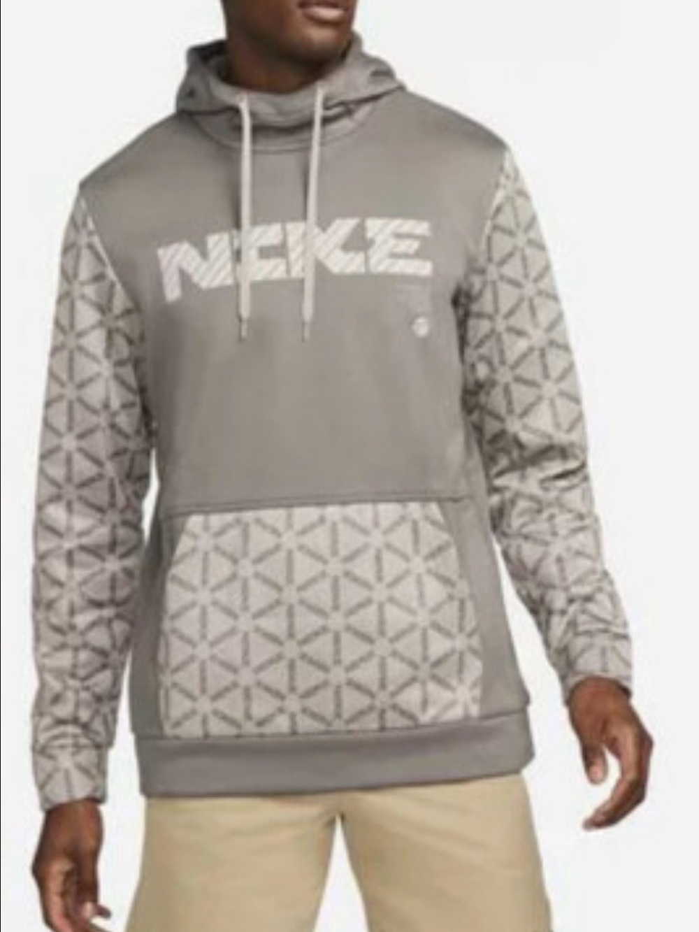 Nike Men’s Gray Geometric Pattern Pullover Hoodie